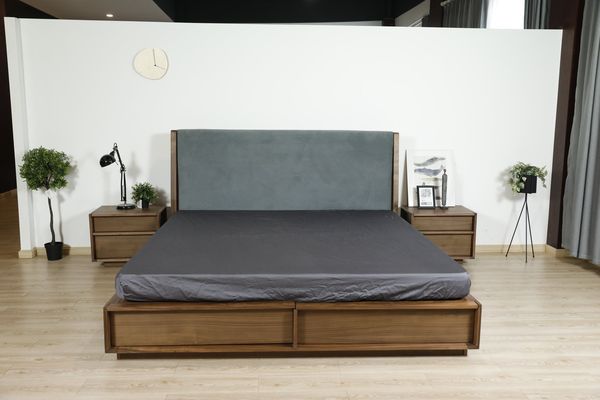 Black Walnut Storage Bed with Upholstered Headboard - Black Walnut collection